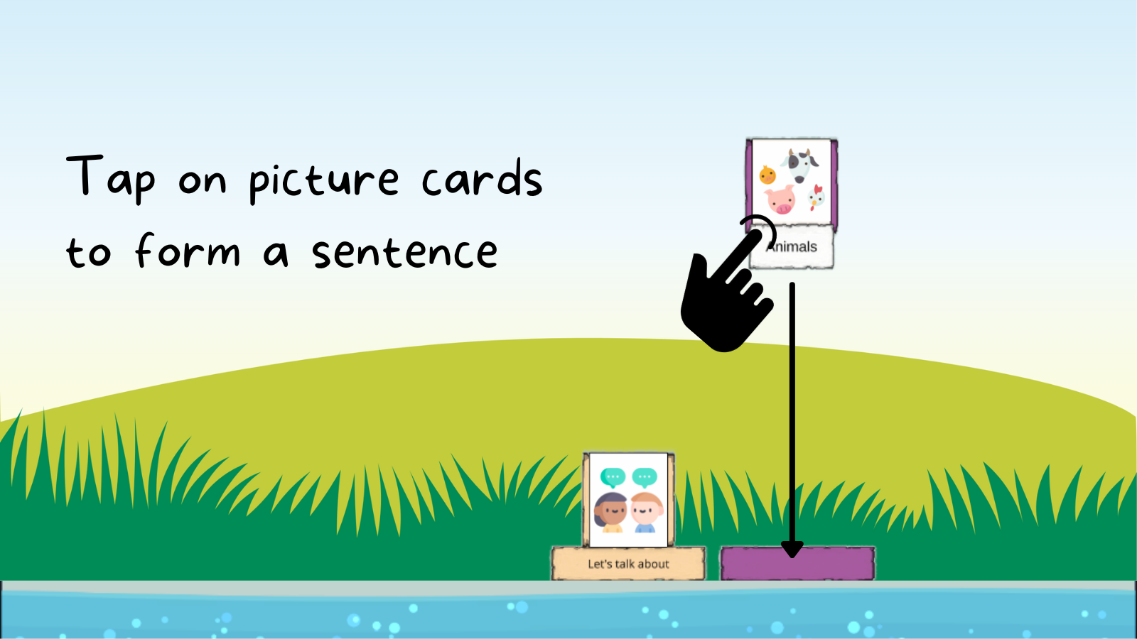 Tap on picture cards to form a sentence